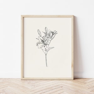 Lily Art Print, Flower Drawing Print, Floral Prints Wall Art Download, Lily Print, Flower Print Nursery, Girls Bedroom Artwork, Tiger Lily image 1