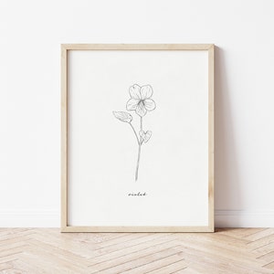 Violet Line Art | Violet Print | Botanical Art | Pen Drawing | Printable Wall Art | Flower Print | Floral Art Print | Violet Drawing