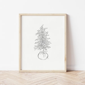 Holiday Prints Vintage, Christmas Tree Printable Art, Holiday Wall Art Printable, Winter Tree Print, Neutral Christmas Wall Art