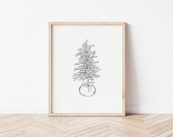 Urlaub Druck Vintage, Weihnachtsbaum druckbare Kunst, Urlaub Wandkunst zum Ausdrucken, Winterbaum Druck, neutrale Weihnachtswandkunst