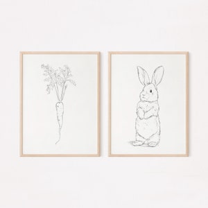 Easter Artwork Download, Vegetable Art Print, Bunny Downloadable Art, Carrot with Bunny Art, Easter Printable Wall Art, Bunny Art for Kid