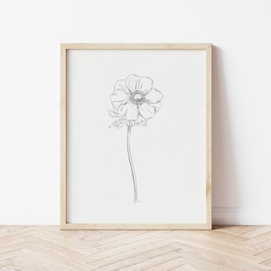 Anemone Blumen Skizze, Anemone weiß, Anemone Wand Kunstdruck, Blumendruck herunterladbar