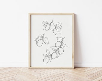 Zitrone Kunstwerk, Zitrone Druck Digitaler Download, Zitrone Küche Druck, Zitrus Kunstdruck, Obst Drucke Vintage, Zitronenblatt Kunst, Zitrone Kunstdruck