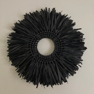 Black Raffia Wreath| Raffia Wreath| Raffia Sunburst Wall Hanging| Sunburst| Black Wreath| Halloween Decor| Fall Decor