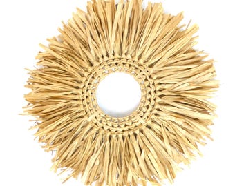 Sunburst Raffia Wall Art, 19 Inch Boho Round Decor, Natural Woven Fiber Circle, Organic Modern Wall Hanging