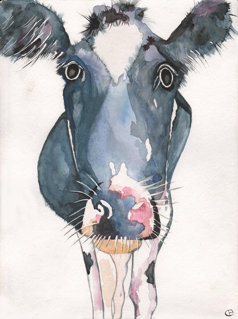Cow gift card, blank inside, fine art print of original water colour image 1