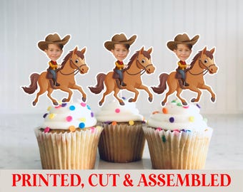 Personalized Cowboy Cupcake Topper with Face ,Custom Cartoon Cowboy Party Decoration, Cowboy Birthday, Cowboy Car Party
