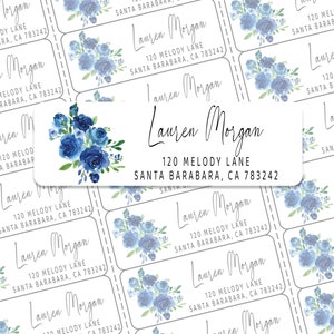 Blue Elegant Roses Address Labels for Envelopes, Personalized Address Labels,Clear & White Address Labels, Wedding Address Labels D/17