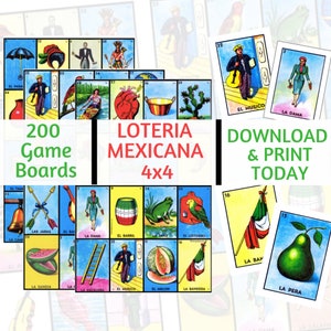 200 Cartas de Lotería, Tableros de Juego 4x4, Archivo Digital, Descarga Instantánea
