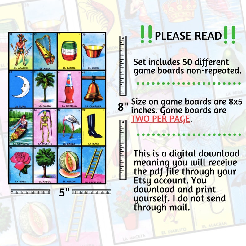 50 Loteria Cards4x4 Game Boards Digital File Instant Etsy