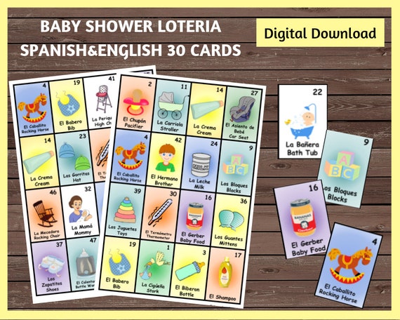 baby shower loteria 30 cards spanish english loteria cards etsy