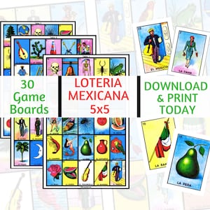 30 cartes Loteria, plateaux de jeu 5x5, fichier numérique, téléchargement immédiat