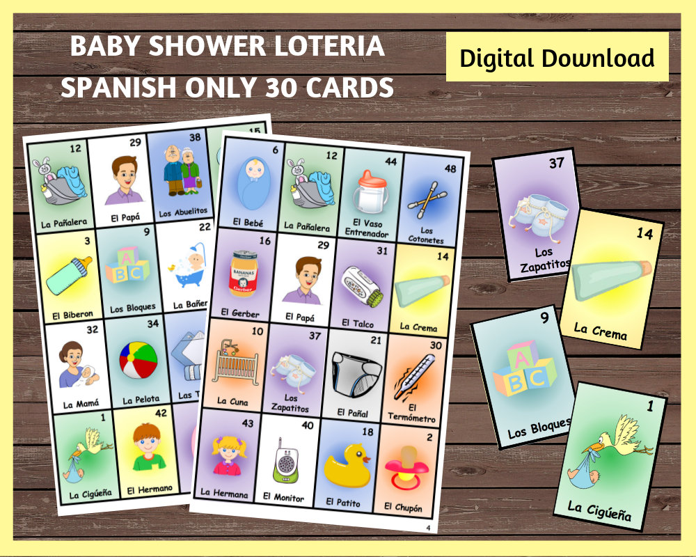 Baby Shower Loteria 30 Cards Spanish / Loteria Cards / Mexican Etsy