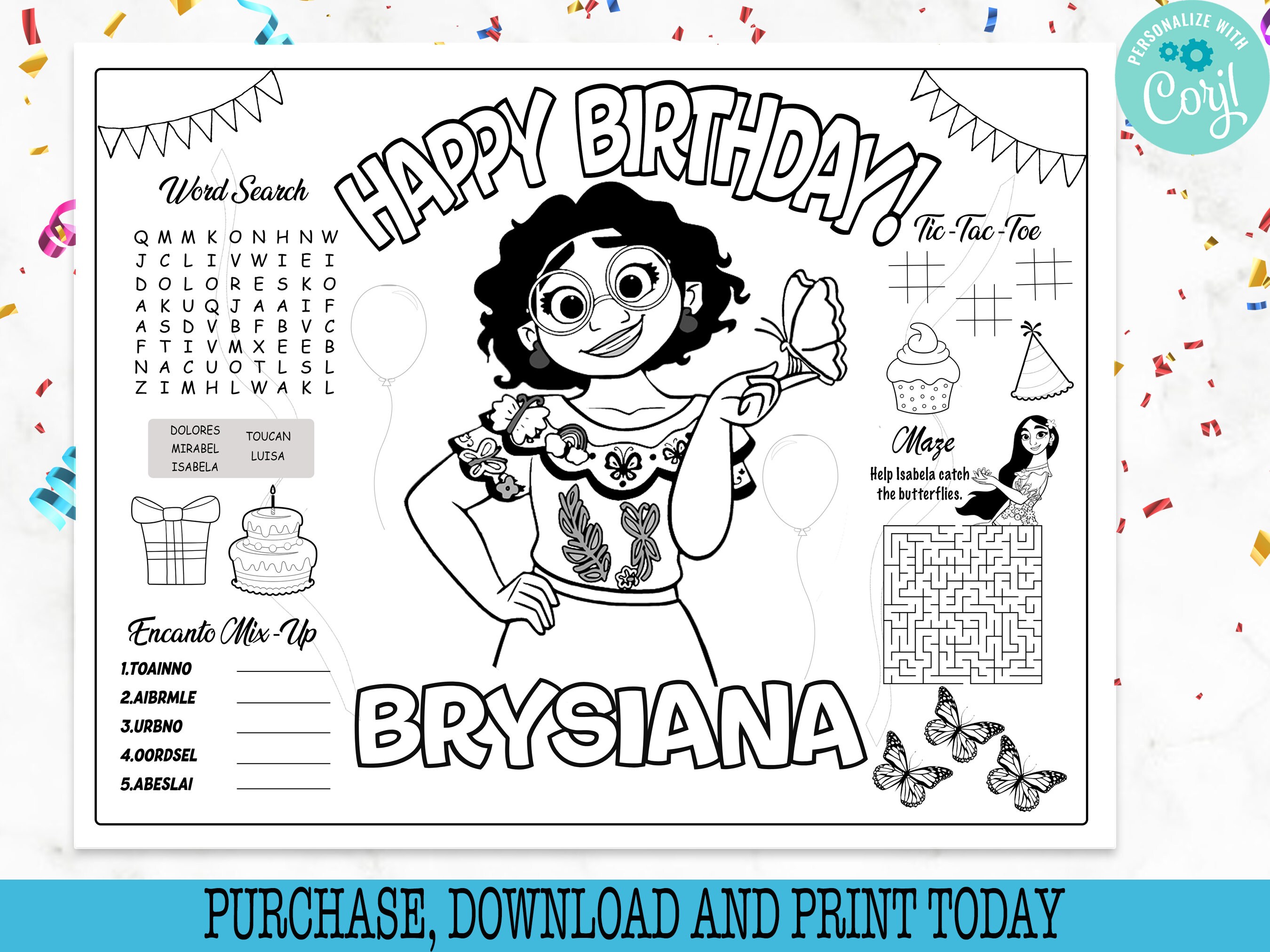 Encanto Coloring Pages Encanto Party Placemat Encanto - Etsy Sweden