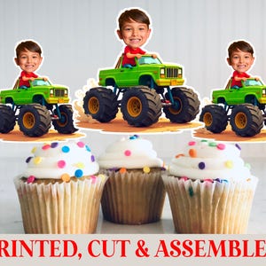 Personalized Monster Truck Cupcake Topper with Face ,Monster Truck  Party Decoration, Monster Truck Birthday, Monster Truck Party,