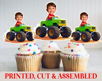 Personalized Monster Truck Cupcake Topper with Face ,Monster Truck  Party Decoration, Monster Truck Birthday, Monster Truck Party,