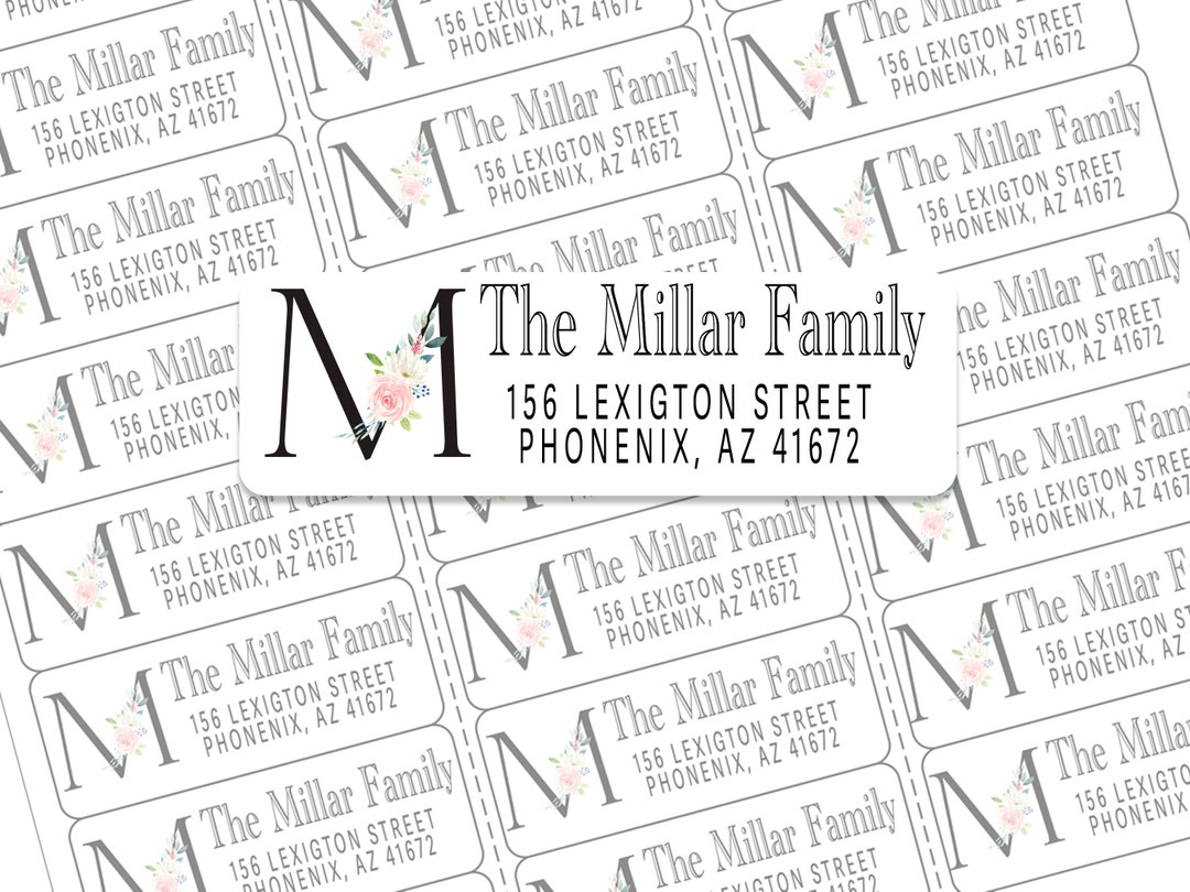 Floral Letter Monogram Address Labels For Envelopes white Address floral-letter-monogram-address-labels-for-envelopes-white-address