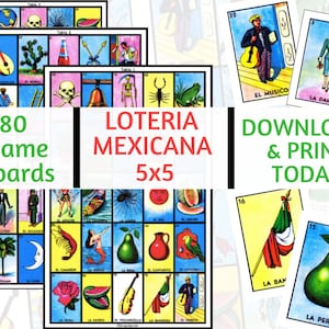 80 cartas de lotería, Tableros de juego de 5 x 5, Archivo digital, Descarga instantánea