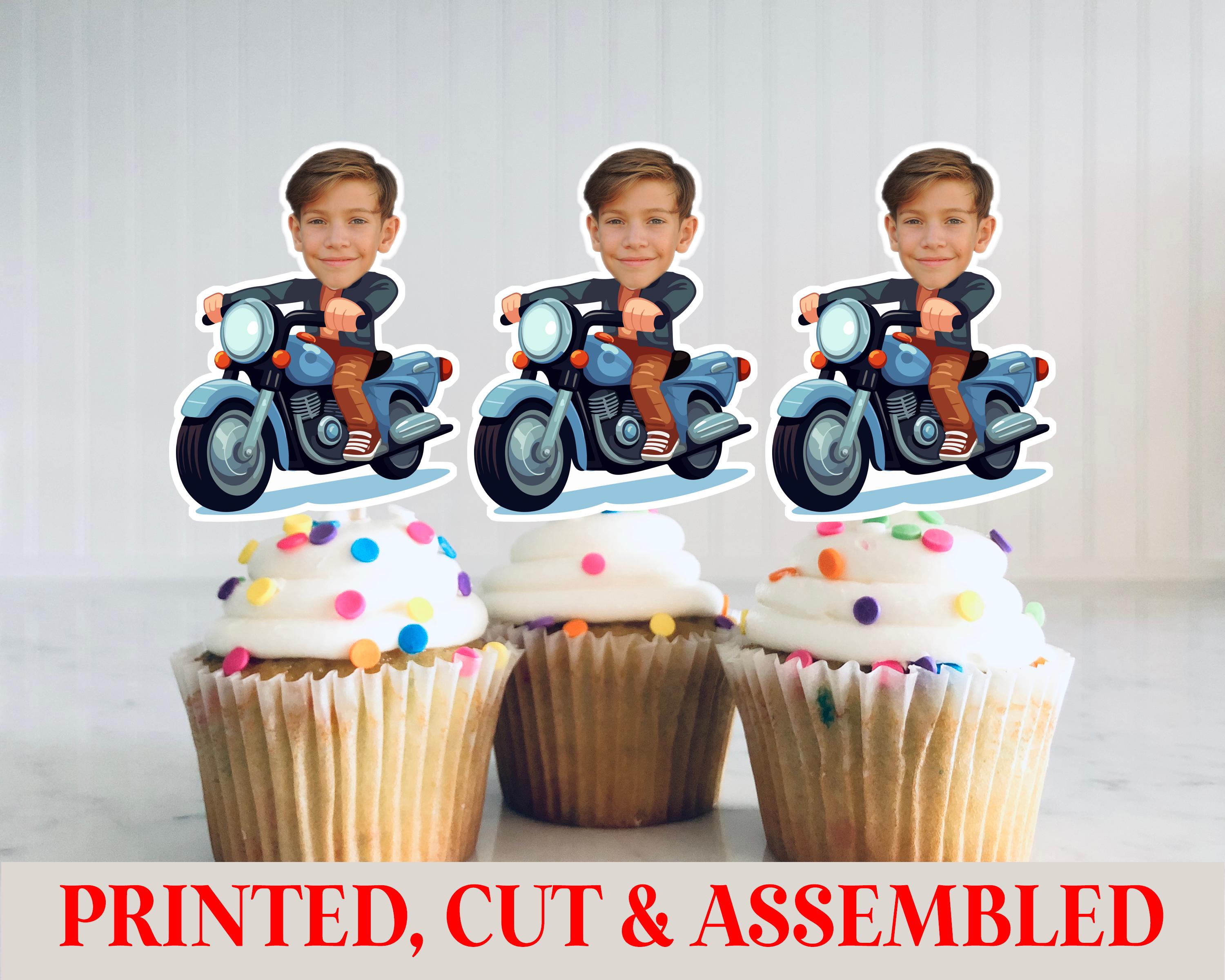 LaVenty Motorcycle Birthday Decor Set - Cake Topper, Cupcake Toppers, Banner, Garland For Men/Boys