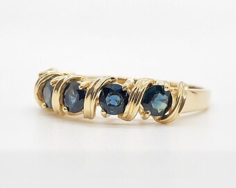 14K Yellow Gold 1.25 TCW Blue-Green Australian Sapphires Statement Ring Size 8 | Estate Jewelry | September Birthstone | Ready To Ship