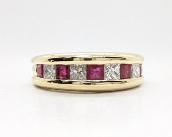 14K Yellow Gold 5/8 TCW Diamonds & 3/4 TCW Rubies Band Size 5.75 | Estate Jewelry | Fashion Band Ring | One Of A Kind | Ready To Ship