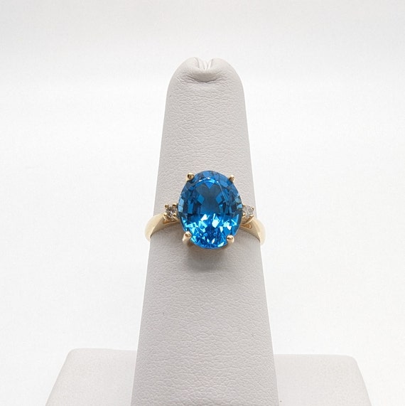 14K Yellow Gold Oval 3CT Swiss Blue Topaz and Dia… - image 5