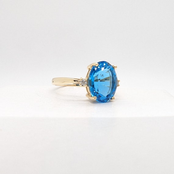 14K Yellow Gold Oval 3CT Swiss Blue Topaz and Dia… - image 2