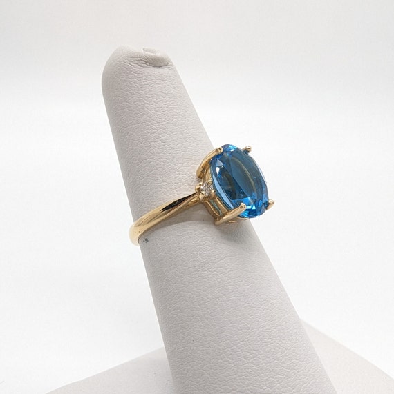14K Yellow Gold Oval 3CT Swiss Blue Topaz and Dia… - image 6