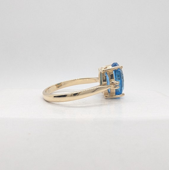 14K Yellow Gold Oval 3CT Swiss Blue Topaz and Dia… - image 3