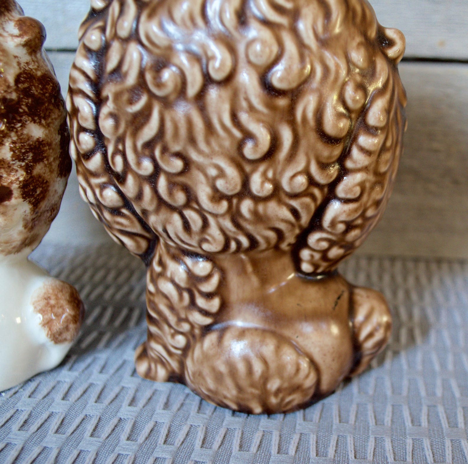Vintage Ceramic Poodle Figurines Big Eyes Brown White Beige Etsy