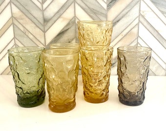 Vintage Anchor Hocking Crinkle Glasses, Sold Individually, Buy more and Save, Green, Amber, Honey Gold, Smokey Gray/Brown, Juice, Tumbler