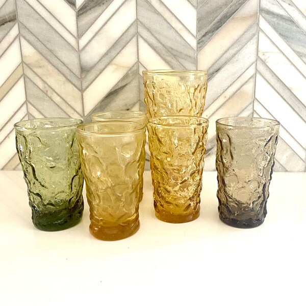 Vintage Anchor Hocking Crinkle Glasses, Sold Individually, Buy more and Save, Green, Amber, Honey Gold, Smokey Gray/Brown, Juice, Tumbler