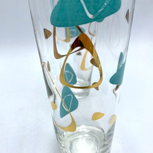 Federal Glass MCM Boomerang Capri Glasses, One 1 Water Tumbler, Turquoise Blue & Gold Drinkware, Barware Iced Tea Glasses are Sold: image 7