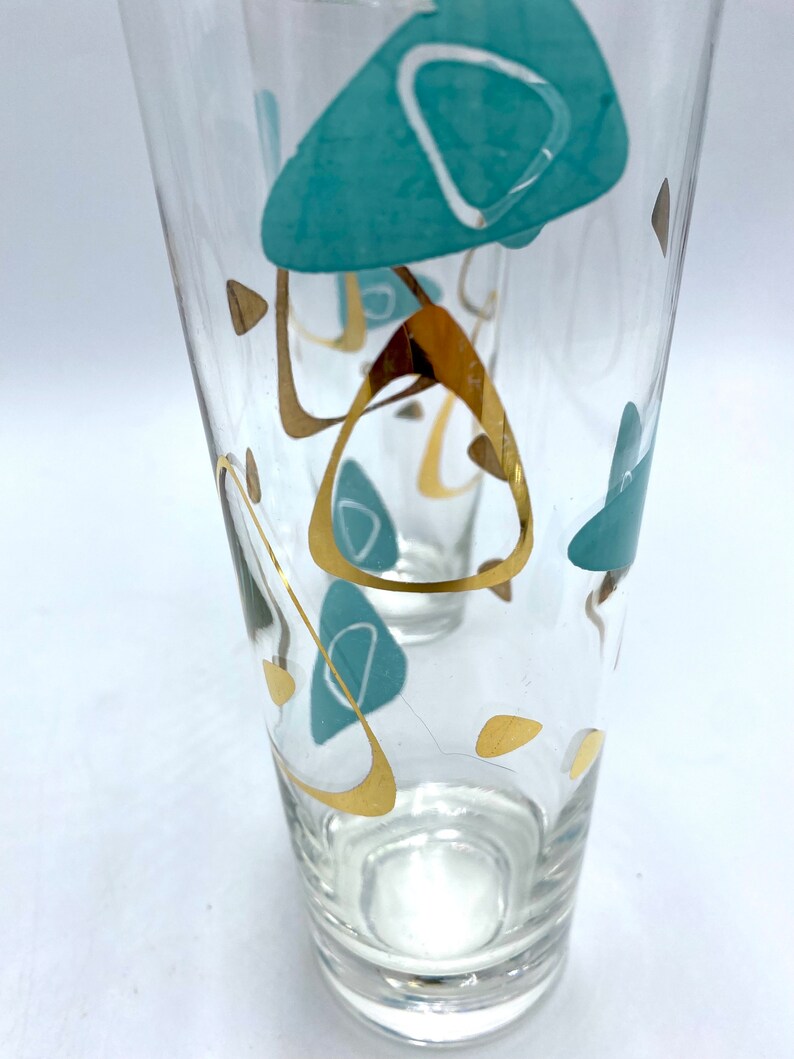 Federal Glass MCM Boomerang Capri Glasses, One 1 Water Tumbler, Turquoise Blue & Gold Drinkware, Barware Iced Tea Glasses are Sold: image 7