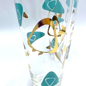 Federal Glass MCM Boomerang Capri Glasses, One 1 Water Tumbler, Turquoise Blue & Gold Drinkware, Barware Iced Tea Glasses are Sold: image 8