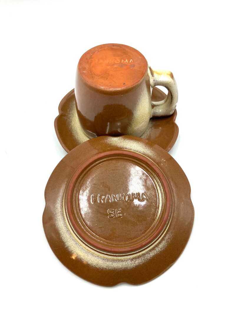 Frankoma Plainsman Desert Gold Cup and Saucers, Nos. 5C, 5E, Vintage Cup, Mug, Mugs, Saucer, Pottery, Dinnerware image 2