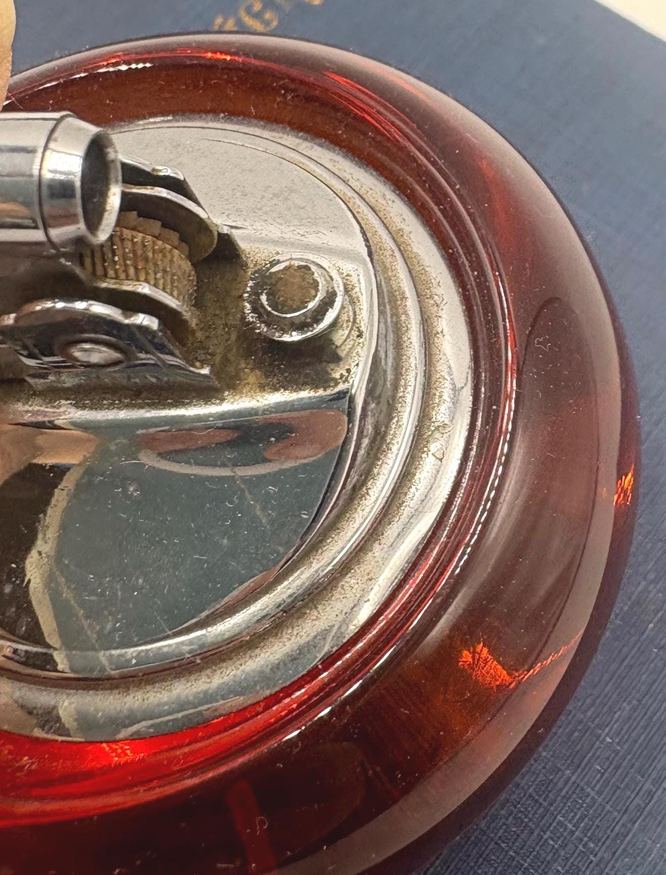 Viking Glass Persimmon Orange Tabletop Lighter, Vintage, Retro