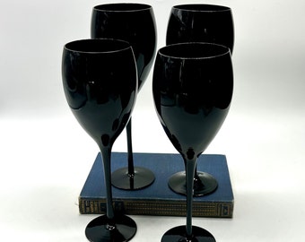 Verres à vin Mikasa Black Elite ou Elegance vintage des années 80-90, lot de 4, verres à eau, grands verres à cocktail à pied, articles de bar rétro