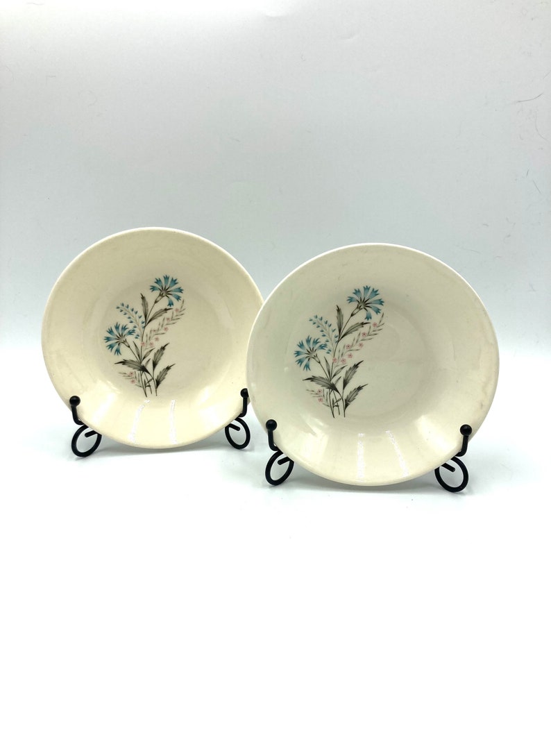 Taylor Smith Taylor Versatile Dinner Plates 2, Bowls 2, Blue Carnation Plate, Pink Gray Flower Flowers, Silver Trim, Mid Century, TST117 image 5