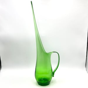 Vintage Viking Glass Green Swung Pitcher, Swung Vase, Ewer, Vintage MCM Mid Century Glassware