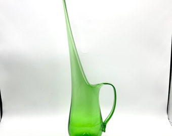 Vintage Viking Glass Green Swung Pitcher, Swung Vase, Ewer, Vintage MCM Mid Century Glassware