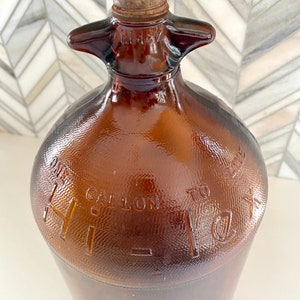 Vintage Hi-Lex Amber Gold Brown Glass Bottle with Cap, One Gallon, Industrial Retro, Rust, Orange, Collectible image 2