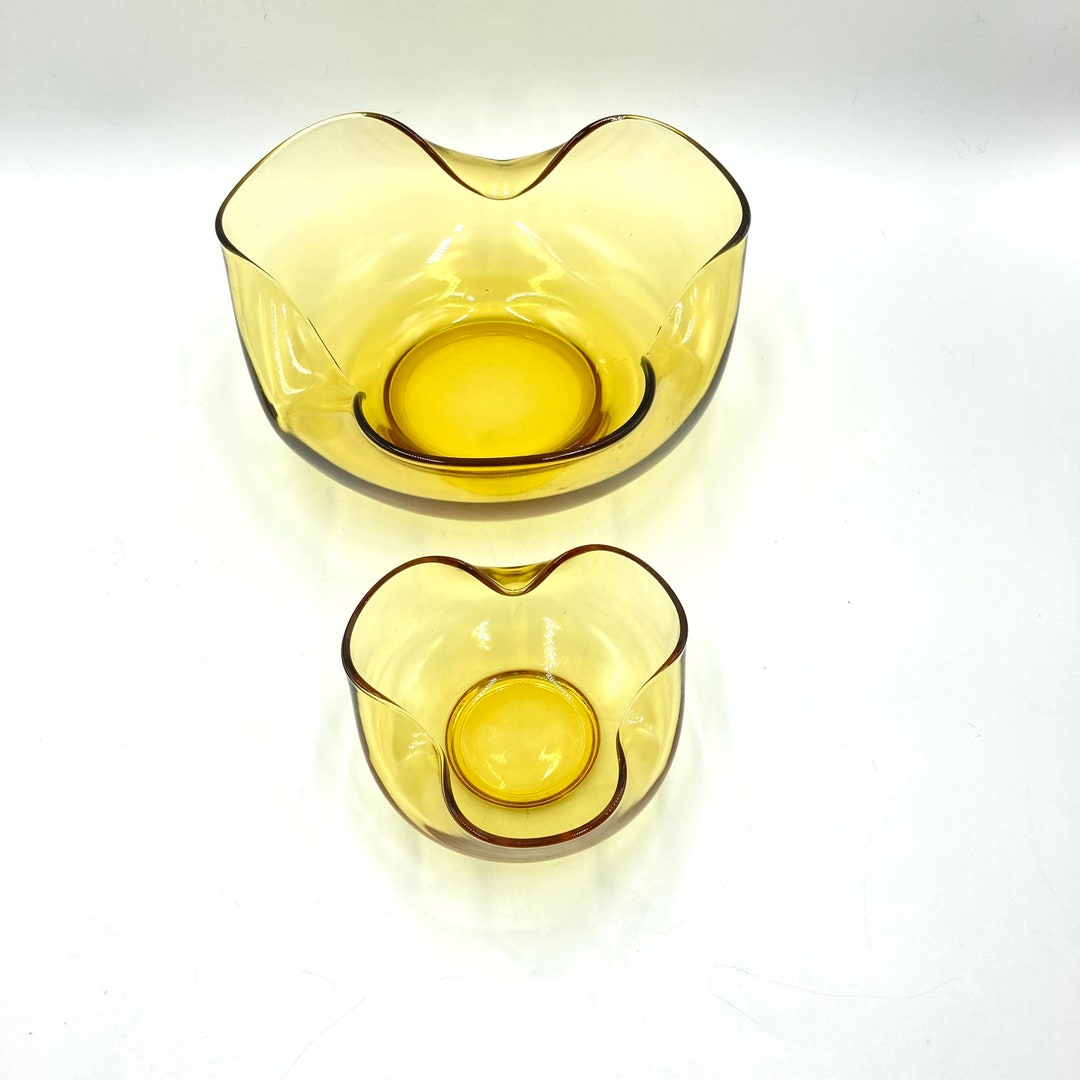 Anchor Hocking Amber Glass Chip and Dip Bowls, Serving Bowls, Vintage