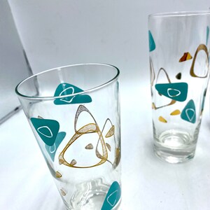 Federal Glass MCM Boomerang Capri Glasses, One 1 Water Tumbler, Turquoise Blue & Gold Drinkware, Barware Iced Tea Glasses are Sold: image 5