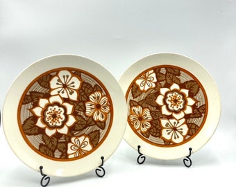 Cavalier Ironstone Retro Dinner Plates, Set of 2, Brown Dark/Burnt Orange Floral, Flowers, Royal China, Vintage Plate, Dinnerware