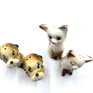 Siamese Kitten or Puppy Dog Salt Pepper Shakers, MCM White Brown Cats Kittens, Mid Century Modern Shaker, Vintage, Figure, Japan image 5