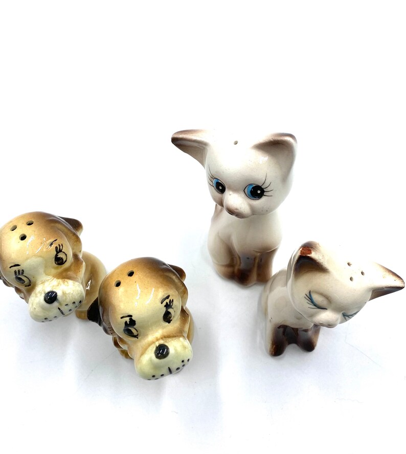 Siamese Kitten or Puppy Dog Salt Pepper Shakers, MCM White Brown Cats Kittens, Mid Century Modern Shaker, Vintage, Figure, Japan image 5
