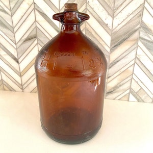 Vintage Hi-Lex Amber Gold Brown Glass Bottle with Cap, One Gallon, Industrial Retro, Rust, Orange, Collectible image 3