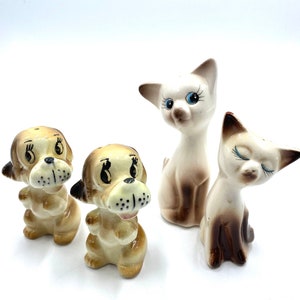 Siamese Kitten or Puppy Dog Salt Pepper Shakers, MCM White Brown Cats Kittens, Mid Century Modern Shaker, Vintage, Figure, Japan image 2