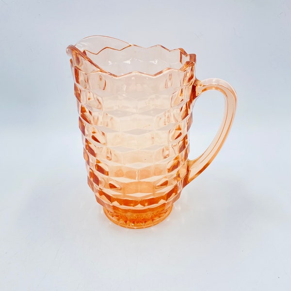 Vintage Indiana Glass Whitehall Pink Pitcher, Diamond Point, Depression Glassware, Cube, Retro Drinkware Barware